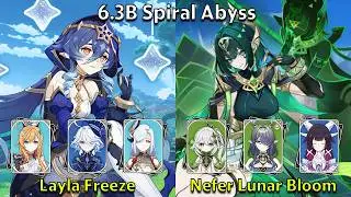 C6 Layla Freeze & C0 Nefer Lunar Bloom - Genshin Impact 6.3-6.4 Spiral Abyss Full Clear