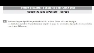 Il Quesito di Ferrari a Tartaglia. Quesito di Maturità su calcolo differenziale