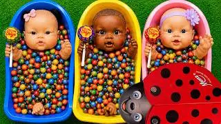 Full of 3 Rainbow BathTubs Candy with M&M's & Magic Slime Cutting Video
