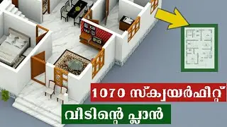 1070 സ്ക്വയർഫീറ്റ് വീടിന്റെ 3D പ്ലാൻ / kerala house plan malayalam/low budget home/Haneed Anugrahas