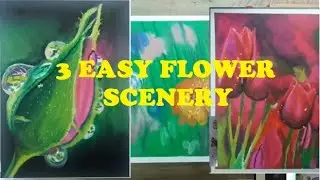 3 Easy Flower Scenery for Beginners | Soft Oil Pastel