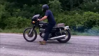 Riding my cafe / scrambler GT550 project bike.