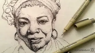 Pen and Ink Drawing Tutorials | Stipple portrait drawing of Maya Angelou