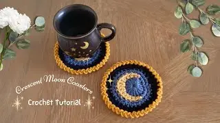 🌙✨ Make these beautiful moon coasters | Crochet tutorial for crescent moon coasters 🌙✨