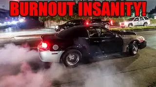 MODIFIED CARS RIP HUGE BURNOUTS AT CAR MEET! (ANGRY COP YANKS ME OFF SIDEWALK FOR NO REASON!)