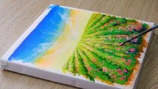 How To Paint Roses in Beautiful Day Landscape || Easy Masking tape painting