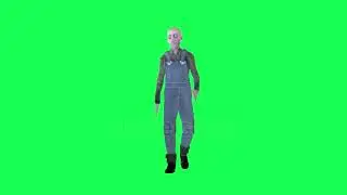 Scary bald man walking front angle isolated green screen animation crowd Isolated group interior