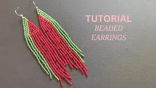 How to make beaded watermelon earrings with bead fringes, beading tutorial