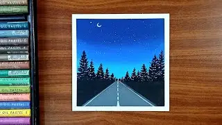 Night drawing | Oil pastel drawing for beginners | Nature drawing