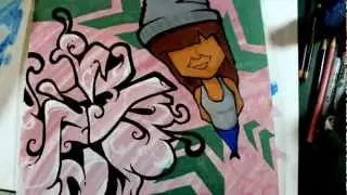 How to draw Graffiti Canvas with simple character | Graphics graffiti and illustration - Time Lapse