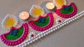 diya border rangoli. Diwali border rangoli design. Diwali rangoli. dheepam rangoli.