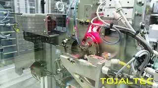 Inspection machine with drum selector, to load parts into a metal rod.