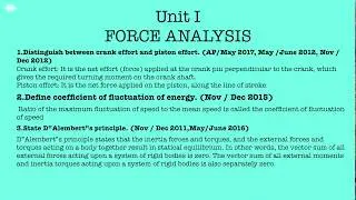 Dynamics of Machinery| two marks| unit I and II| Anna university syllabus