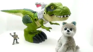 T-Rex and Mitya the Puppy! IMAGINEXT Mega T-Rex Toy Review GBN14
