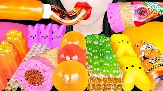 ASMR MUKBANG | COLOR HONEY JELLY MANGO SAGO RECIPE Desserts (Pink Food ice cream candy)