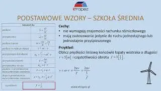 Prędkość liniowa wiatraka, częstotliwość obrotu (kinematyka - szkoła średnia, mechanika studia)