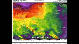 Wichura w Polsce. Wyliczana prędkość porywów wiatru w okresie od 22 09 2021 do 25 09 2021 ECMWF