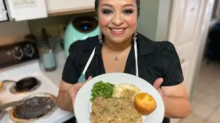 Smothered Pork Chops in Onion Gravy!! 🤤Southern Style Comfort Food with easy corn muffin recipe!💜
