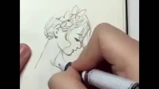 Drawing Beautiful Girl with Butterfly
