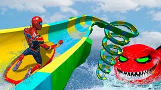 Spiderman in water slides/Epic Ragdoll Physics/ GTA 5 Ep.146 #waterslide #ragdoll #spiderman