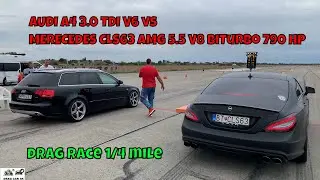 AUDI A4 3.0 TDI V6 BKN vs MERECEDES CLS63 AMG 5.5 V8 BiTurbo 790 HP drag race 1/4 mile 🚦🚗 - 4K UHD