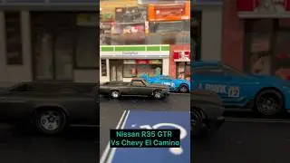 Nissan R35 GTR vs Chevy El Camino Hot wheels battle! #diecastracing #diecastrace #hotwheels #r35gtr