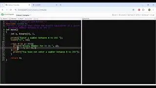 Convert a Number to Binary in C: Display Binary Equivalent of Numbers from 0 to 255
