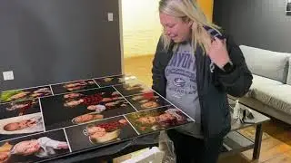 Molly seeing her 11 image acrylic collage for the first time