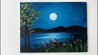 Moonlight Night Landscape Acrylic Painting For Beginners