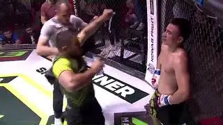 MMA fighters team spit water at him