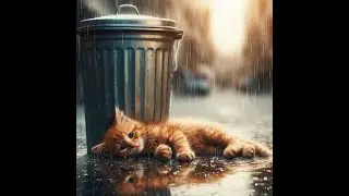 sad.a hungry kitten.