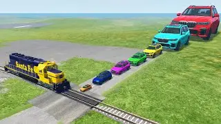 Big & Small Cars vs Train #2 - BeamNG.Drive