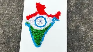 Indian Map with Tissue Paper #indianflag #tissueart