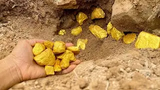 Wow! Finding and digging treasure gold under stone of mountain