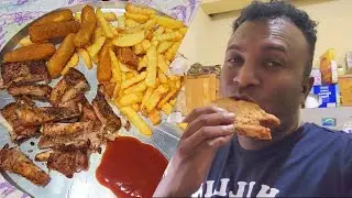 Cooking Baked Pork, Fry Fish, Fries, And Pineapple Chow On A Saturday Night.