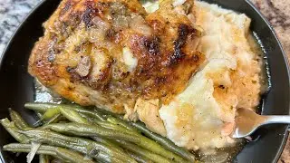 Crockpot Chicken Leg Quarters, Mashed Potatoes, and Green Bean Dinner | Recipes