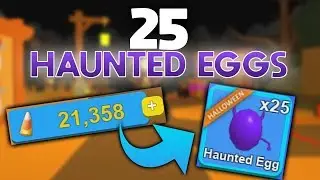 HATCHING 25 HAUNTED EGGS (21,250 CANDYCORN!) | ROBLOX Mining Simulator