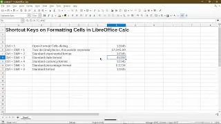 Keyboard Shortcuts for Formatting Cells | LibreOffice Calc