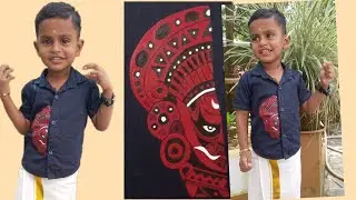 ഉത്രാടം special || Theyyam Face painting in shirt|| simple painting work #theyyam #onamspecial
