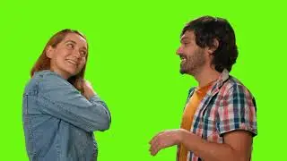 Copyright free green screen video | Friends man and woman meeting on a green background