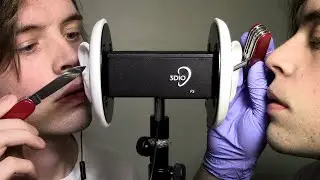 ASMR 3Dio Deep Twin Ear Cleaning with Knife & Up Close Whispering (gloves, picking, scraping, male)