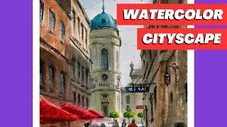 Original watercolor Lviv cityscape