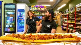 WIN $50 CASH IF YOU CAN FINISH THIS GIANT MEATBALL SUB IN CHICAGO! | BeardMeatsFood
