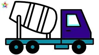 Rainbow Mixer truck drawing and colouring for kids and toddlers.