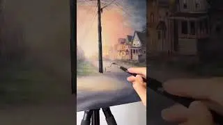 Painting a foggy night street with acrylics🎨🖌️ 