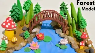 Diy Polymer Clay Miniature Forest Model|Forest Model With River And Bridge|School Project Easy|