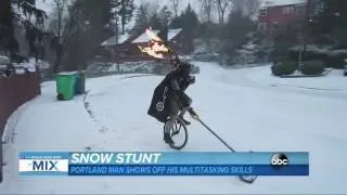 Unipiper Plays Flaming Bagpipes on a Unicycle in the Snow | ABC News