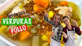 LENTEJAS con POLLO 🍗 y VERDURAS 🎃, casera. |Receta FÁCIL|.