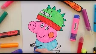 Свинка Peppa  Как нарисовать Джорджа на велосипеде
