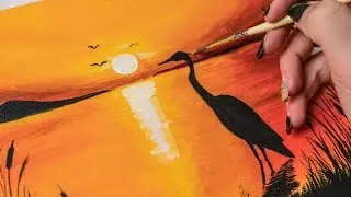 Stork at sunset - Acrylic painting